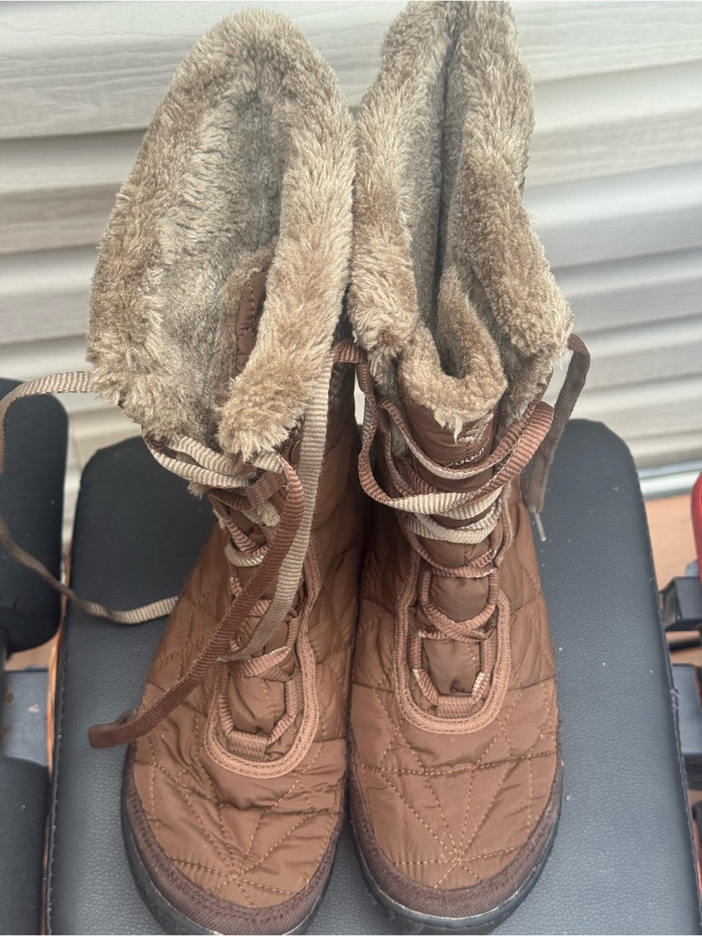 Columbia Brown Quilted Women's Winter Boots with Faux Fur Cuffs